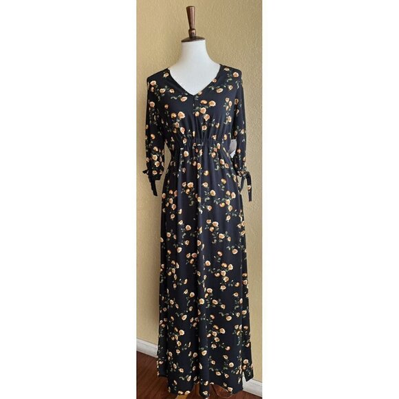 SUPERFOXX Womens Black Floral V-Neck Crepe Maxi Dress Size S NWT - Picture 10 of 12